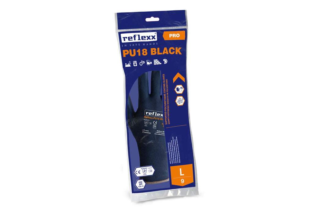 REFLEXX Guanti da lavoro Supportati In Poliuretano PU18 Black/Grey